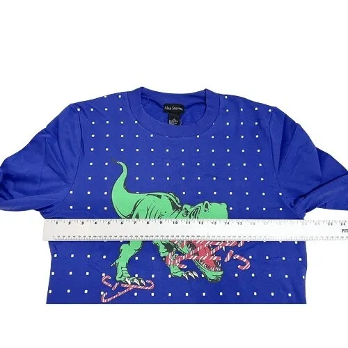 Alex Stevens Lightweight Blue Christmas Dinosaur Polka Dot Sweatshirt‎ Medium - Image 4