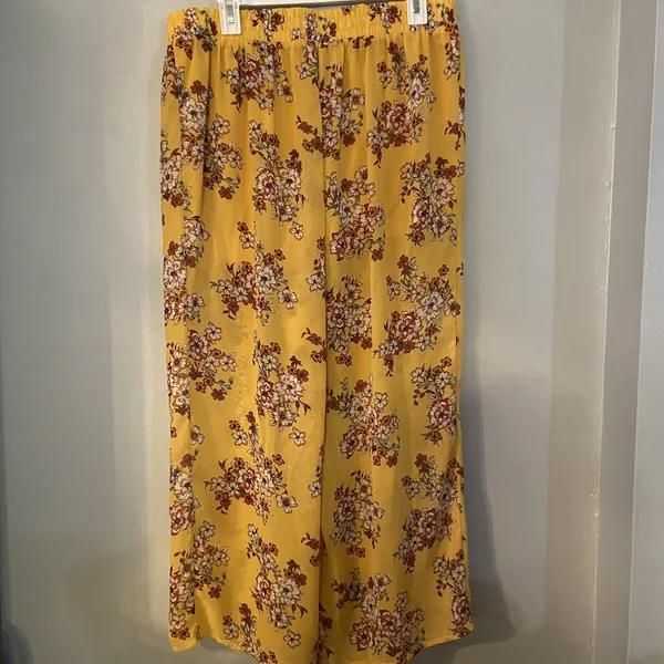 Torrid Womens 0, XXL Pull On Pants Yellow‎ Chiffon Floral Wide Leg Flowy - Image 3