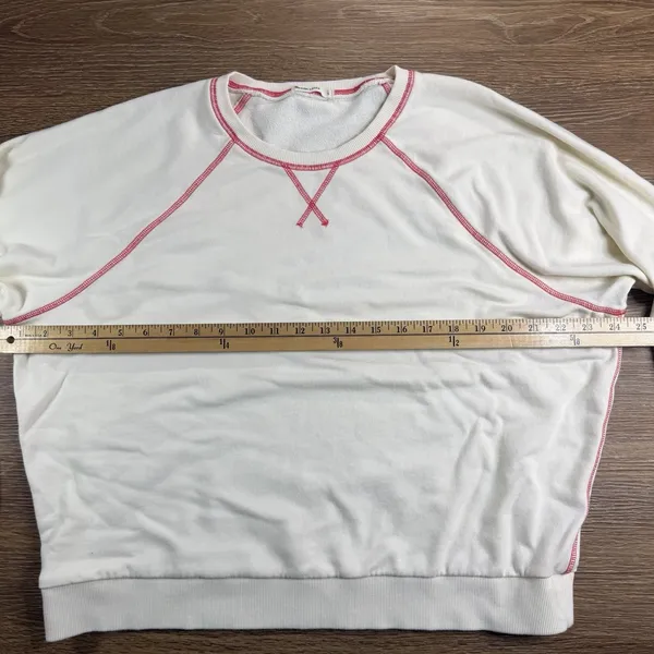 Marine Layer Anytime Ringer Sweatshirt Women's L Cream Red Raglan Crewneck - Image 3