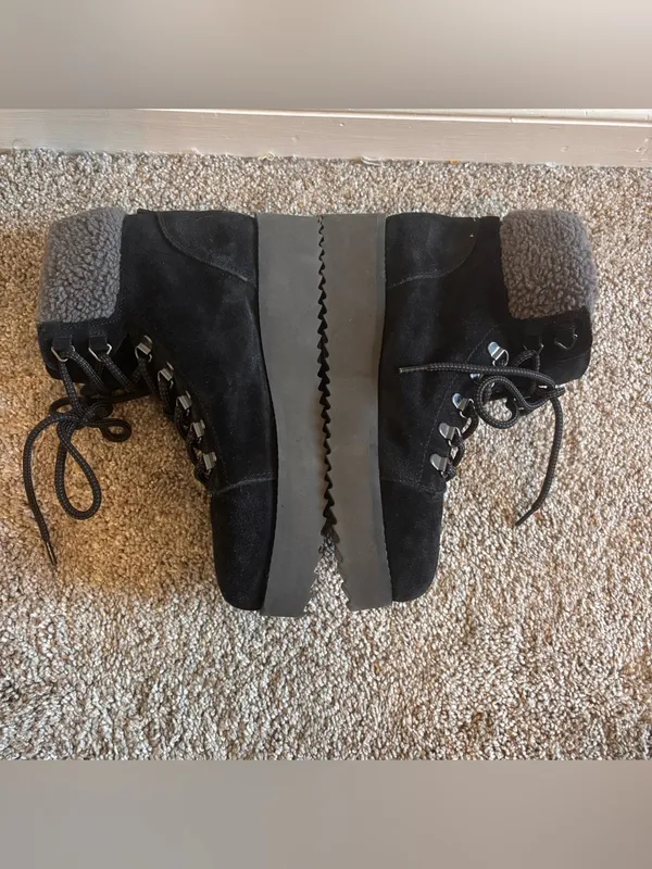 Sam Edelman Franc Black Suede Platform Hiker Ankle Boots Size 8 - Image 6