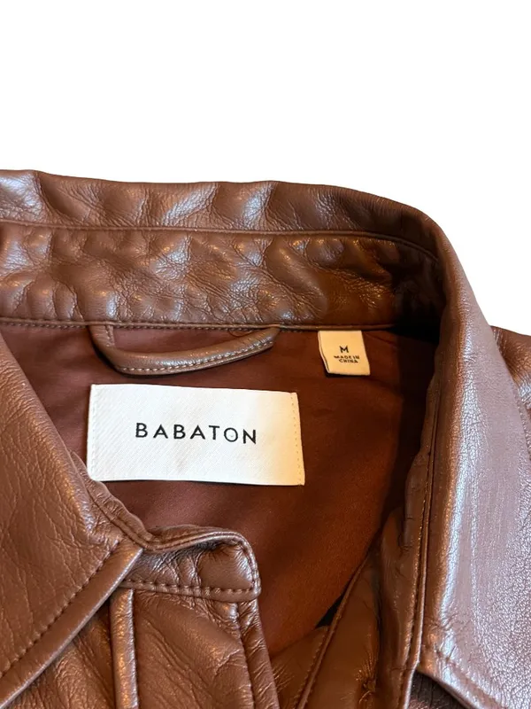Aritzia Babaton Pelli Shirt Jacket Button-Down Brown Vegan Leather Size Medium - Image 2