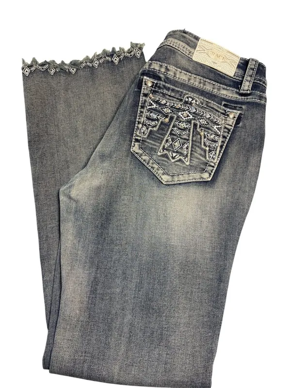 Grace In LA Easy Fit Embellished Bootcut Jeans Rhinestones Thunderbird Sz 30 - Image 4