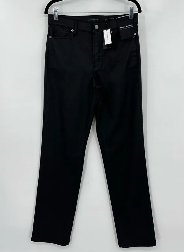 🆕 NWT Banana Republic High Rise Straight Leg Ankle Jeans Wax Coated Black Sz 26 - Image 7