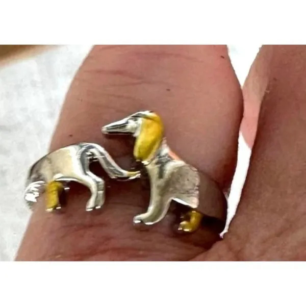 Handmade Dachshund Ring Pinkie Pull Apart Doxie Dog Rescue Metals Weiner Doxie We… - Image 8