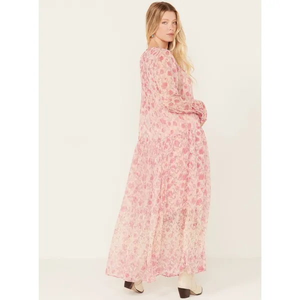Free People Dress Womens Medium NEW See It Through Pink Boho Maxi Sheer NWOT - Image 4