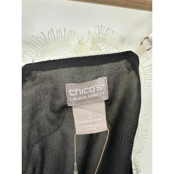 Chicos Black Label Lace Trim V-Neck‎ Tank Top Ecru Black Large 2 570239298 - Image 6