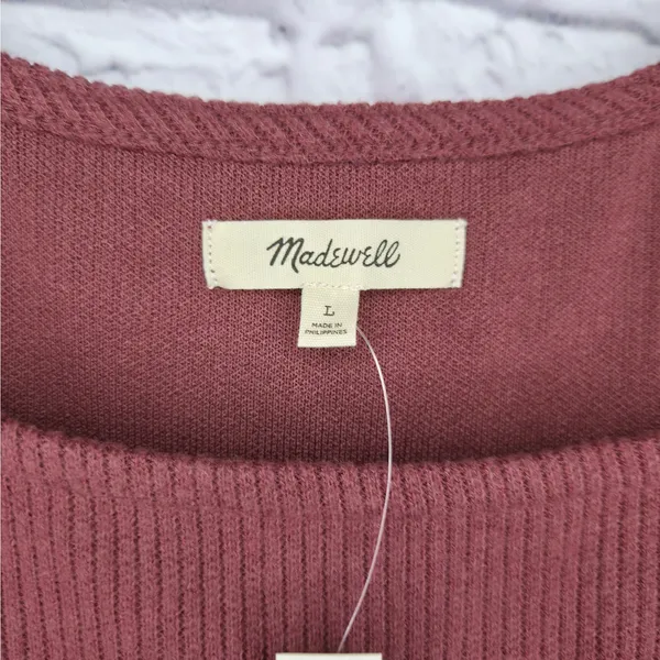 NWT Madewell Ribbed Bodycon Mini Dress Large Burgundy Square Neck Long Sleeve - Image 3