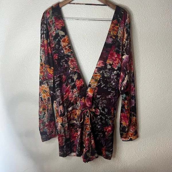 Naked Princess Lila Silk Romper Womens Large Abstract Floral Drawstring - Image 2