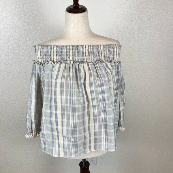 Lucky Brand‎ Amelia off the shoulder boho light blue crop blouse women’s M NEW - Image 3