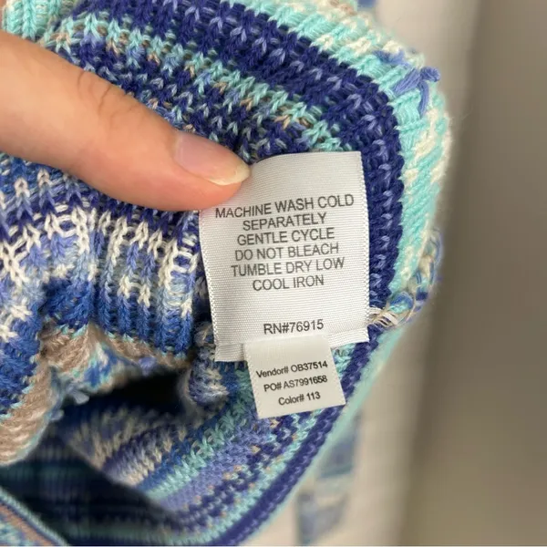 Blue Patterned Knit Cardigan Sweater Size L - Image 8