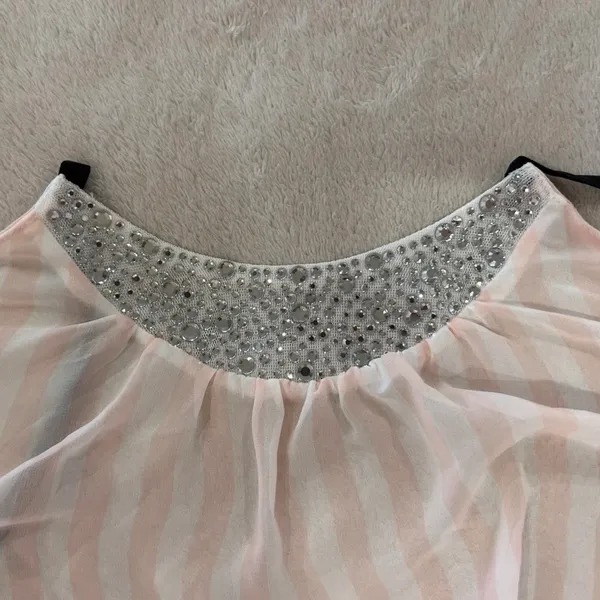 PINK - Victoria's Secret Women’s L Pink White Stripe Halter Chemise - Image 3