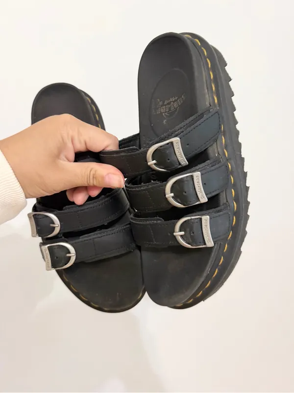 Dr. Martens Blaire Slide Sandals Black Leather Platform Buckle US 6 - Image 3
