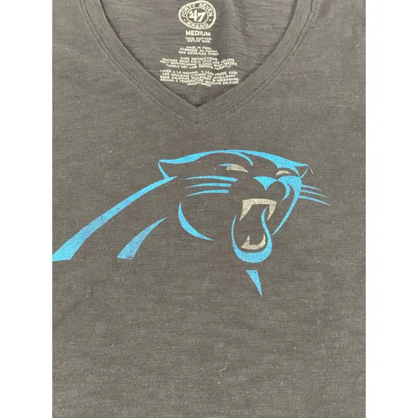47 Brand Womens Black Carolina Panthers V Neck Cotton Tee Shirt Size M - Image 2