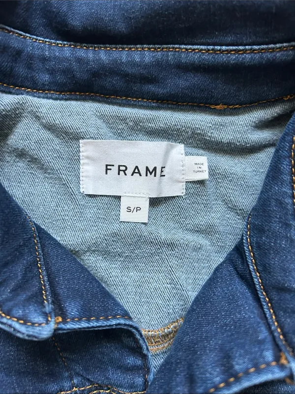 Frame Denim Dark Blue Short-Sleeve Denim Jumpsuit with Tie Waist - Image 2