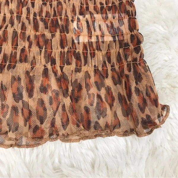 FREE PEOPLE Sheer Leopard Print Smocked Long Sleeve Top Mock‎ Neck Size XS New - Image 11