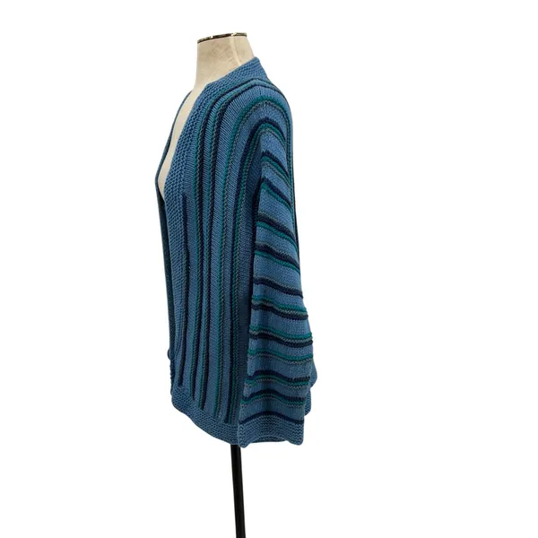 Storybook Knits Jazzy Weave Shrug Sweater Blue Striped Knit Cardigan Size‎ Large - Image 6