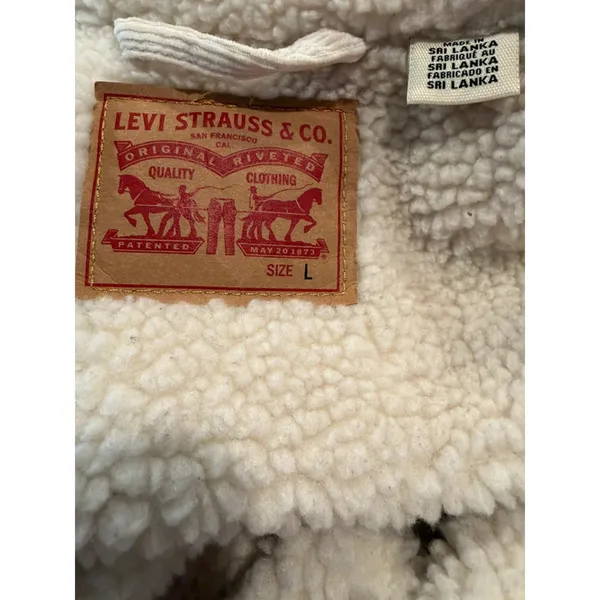Levi's Sherpa Trucker Jacket Corduroy Cream Ivory Size L Fleece Lined Coat - Image 5