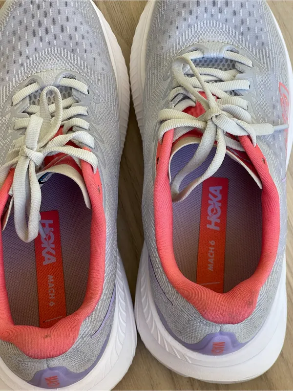 Hoka Women's Light Gray Running Shoes with Coral & Lavender Accents - Image 11