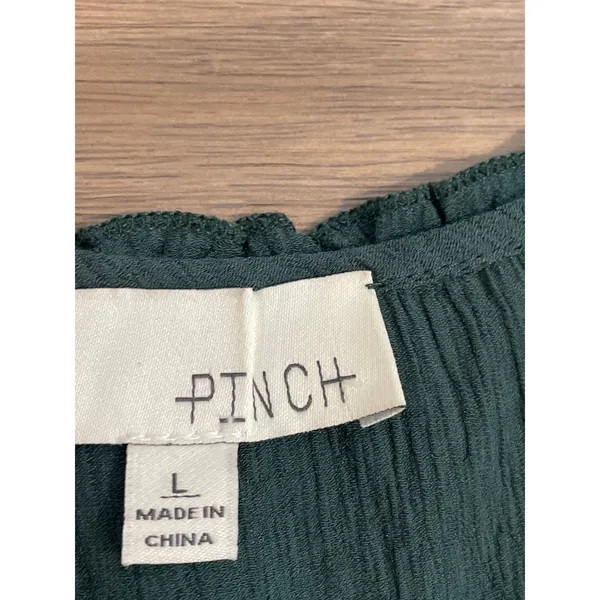 Pinch Dark Green Ruffle Trim Dress Size L Flutter Sleeve V‑Neck - Image 5