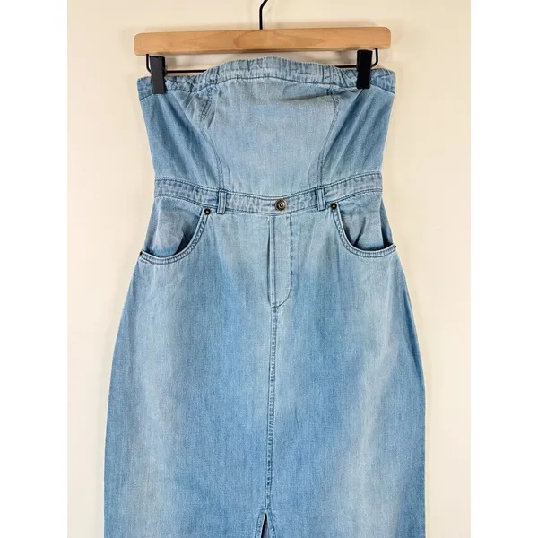 NWT Free People Dress Blue Picture Perfect Midi Denim Strapless Jean Size 2 - Image 8