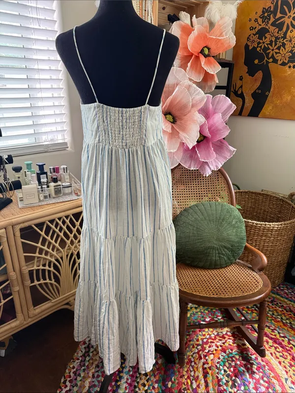 Madewell Cami Pale Parchment Stripe Linen Boho Preppy Nantucket Midi Dress - Image 2