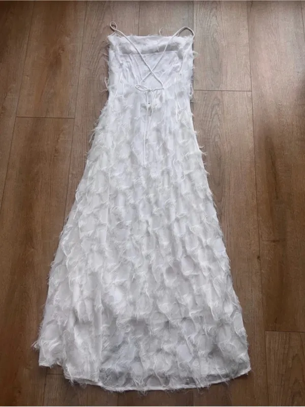 Hello Molly White Feather-Textured Maxi Slip Dress - Image 4