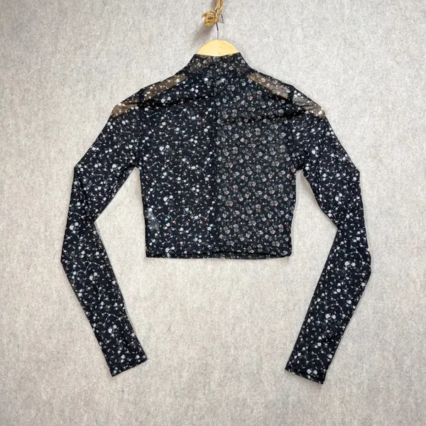 Aeropostale‎ Womens Small Floral Sheer Mesh Mock Neck Crop Top Whimsigoth - Image 2