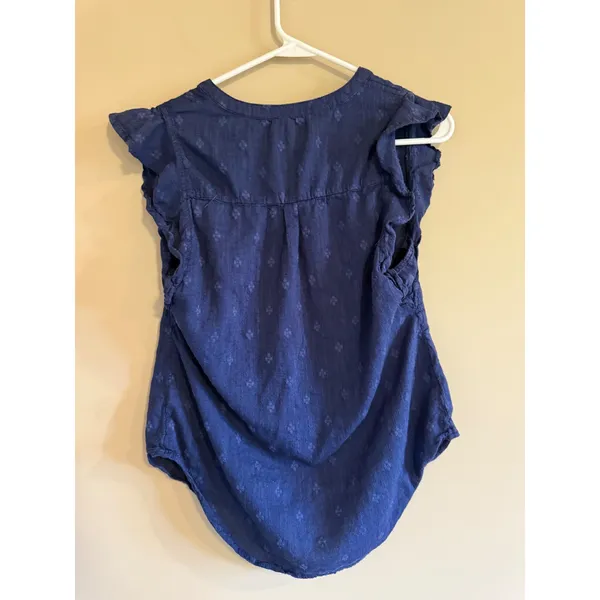 Old Navy Womens Navy‎ Blue Clip Dot Flutter Sleeve Split Neck Blouse Size M - Image 4