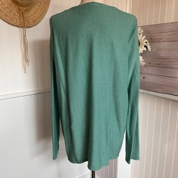 Green White Stripes Long Sleeve Shirt St John’s Bay - Image 3