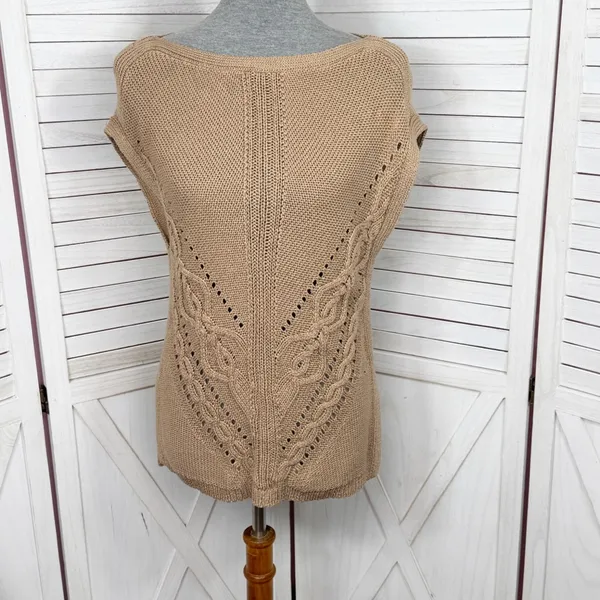 White House | Black Market Boho Multi Knit Sleeveless‎ Slouchy Sweater Vest Tan XS - Image 2