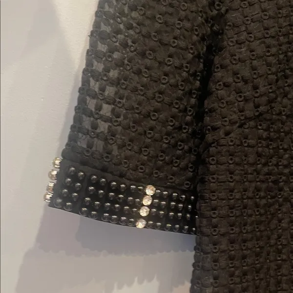 Black Textured Dress with Beaded and rhinestone Trim - Image 3