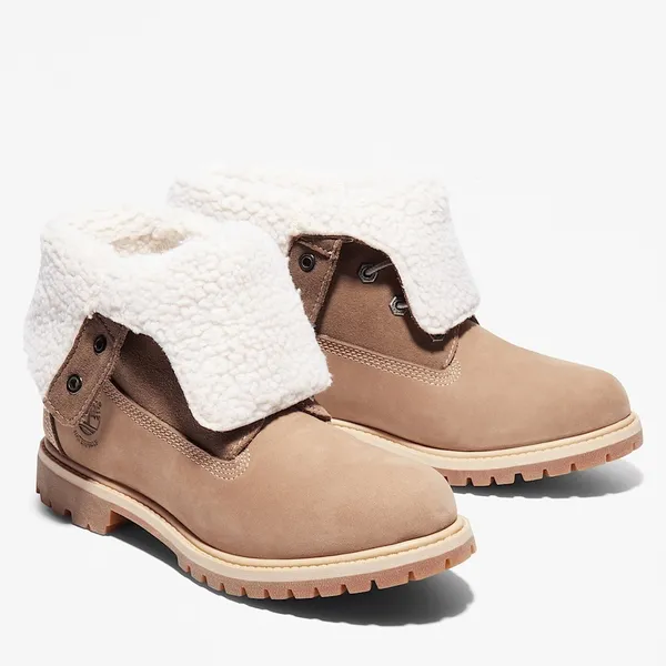 Timberland Authentics Waterproof Roll-Top Boots Size 7.5 Faux Fur Nubuck Tan - Image 5