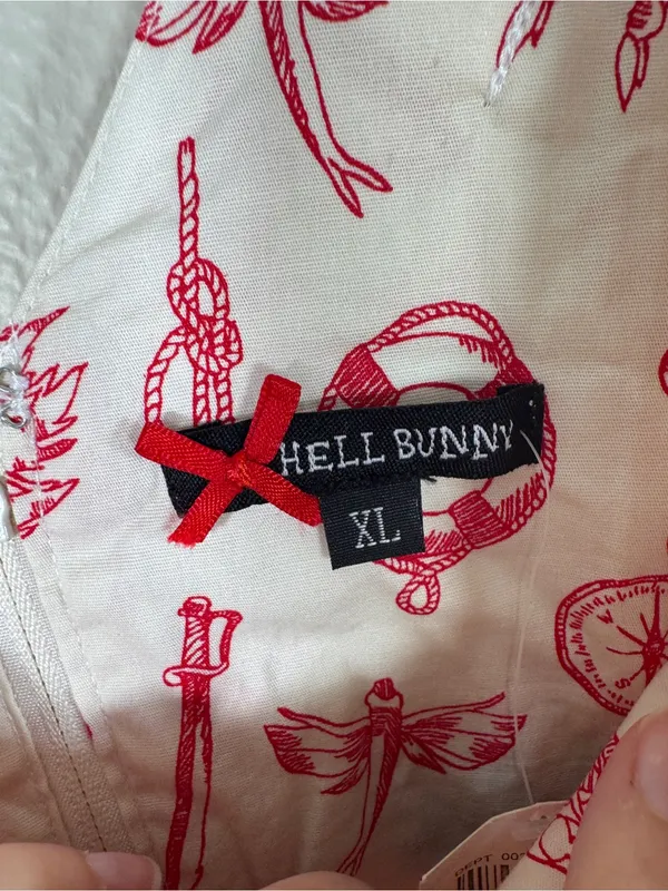 Hell Bunny Red White Nautical Print Fit & Flare Dress Womens XL Rockabilly NWT - Image 8