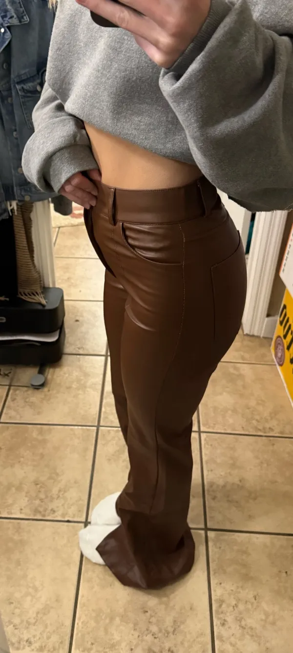 ZARA Brown Faux Leather Pants - Image 2