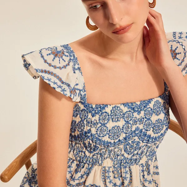 COMMENSE Semi-Sheer Boho Floral Back Cutout Dress NWT embroidered Size Small - Image 4