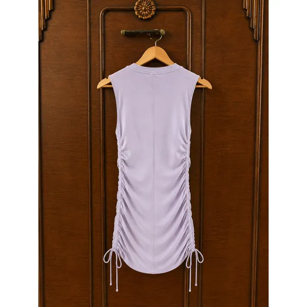 Zara NWT Medium Lavender Ruched Mini Dress Side Drawstring Bodycon Sleeveless - Image 2