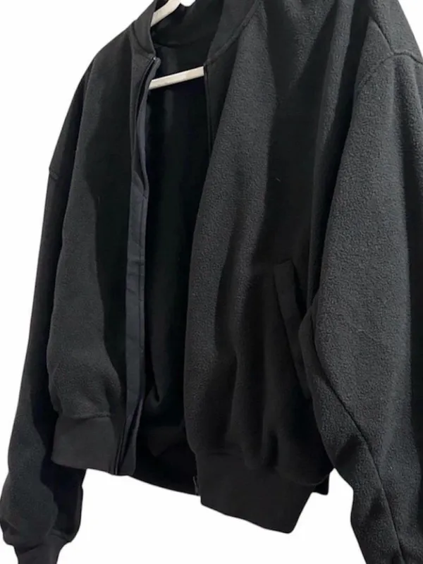 SKIMS Fleece Bomber Jacket in Black Onyx Size Large - Image 4