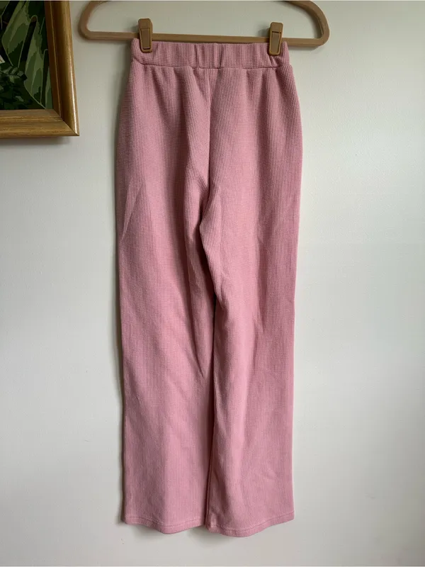 Comfrt Waffle Knit Wide Leg Lounge Pant Pink Womens XXS - Image 5