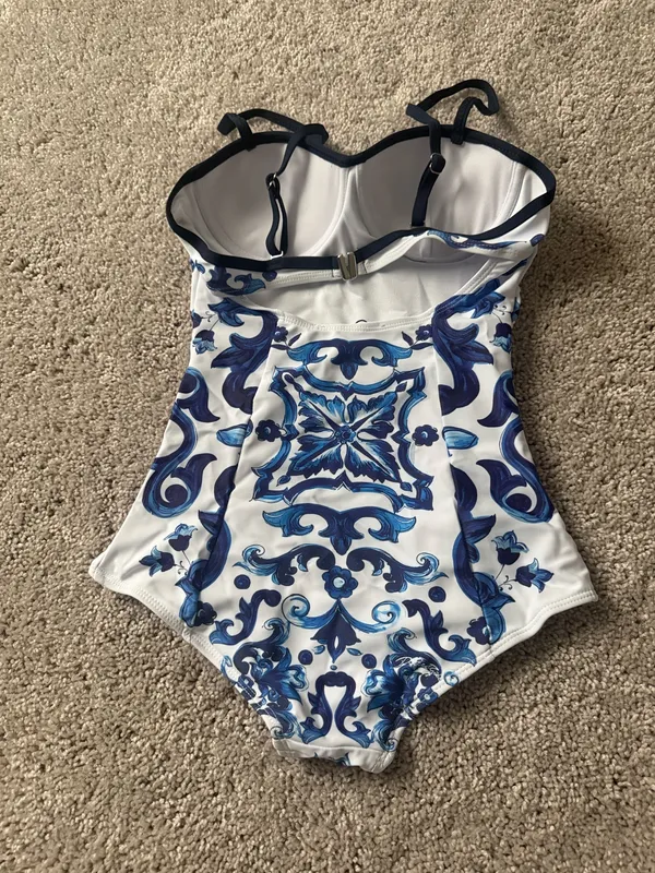 Women’s Blue & White Pattern Swimsuit - Image 2