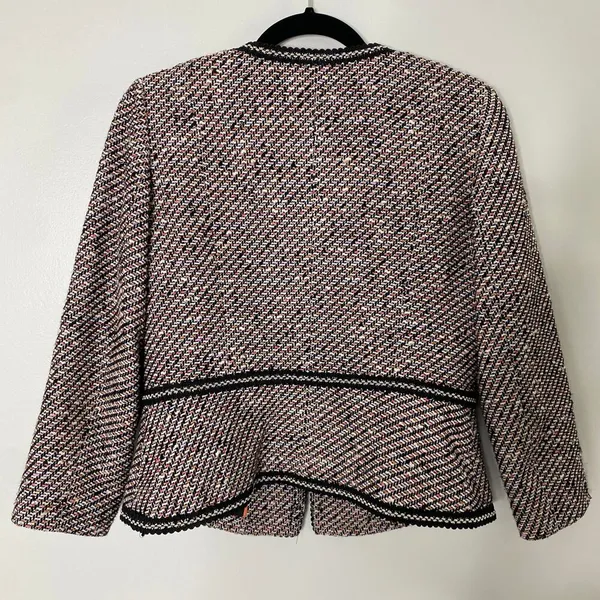Talbots Grosgrain Trim Black Multicolored Peach Tweed Academia Cropped Jacket 4 - Image 6