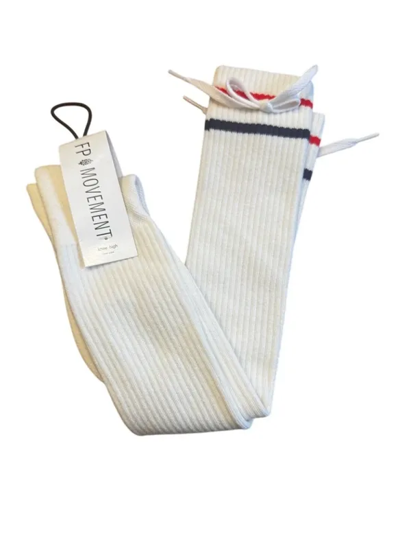 NWT‎ Free People Knee High Athletic Socks White Stripes Bow Laces OS - Image 6