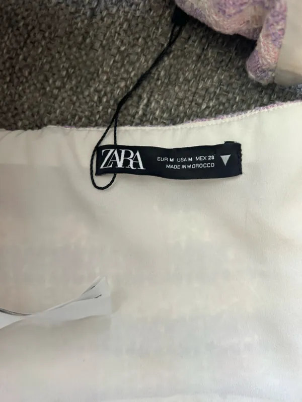 Zara Pink Lavender Tweed Strapless Crop Top - Built in Bra | Size Medium - Image 4