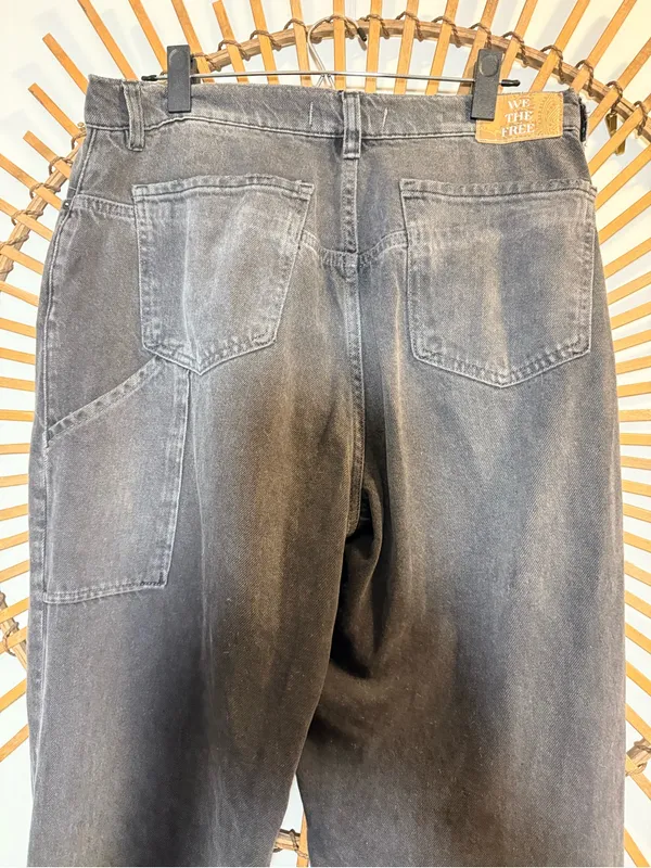 Free People We The Free Tinsley Baggy High Rise Straigjt Leg Jeans Faded Black Slouch Grunge - Image 7