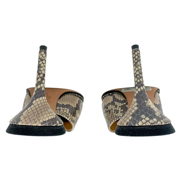 Schutz Heliconia Iridescent Snake Embossed Leather Crystal Trim Mule Heels 7.5 - Image 5