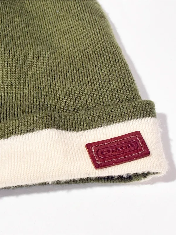 Coach Green and Cream Wool Beanie Hat Unisex - Image 2