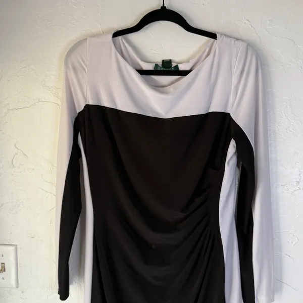 Lauren Ralph Lauren Women's Black & White Long Sleeve Sheath Dress Old‎ Money - Image 2