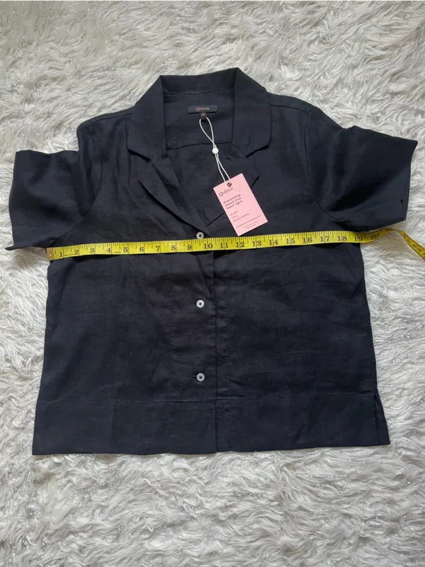 Quince 100% European Linen Black Women’s Short-Sleeve Button-Down Shirt Size XS - Image 7