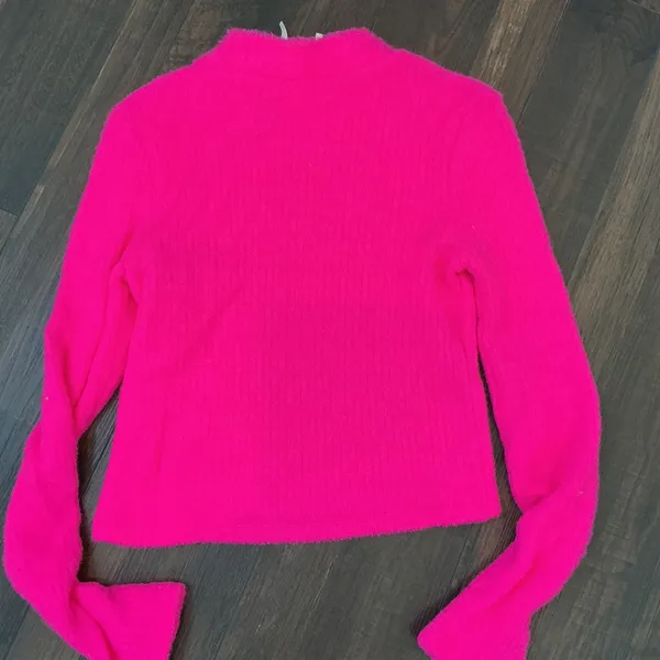 Anthropologie Eyelash Knit Mock Neck Sweater Hot Pink Fuzzy Ribbed Size M Cozy - Image 7