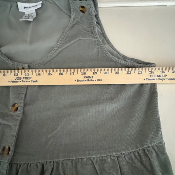 Vintage Style Sage Green Corduroy Button-Front Midi Pinafore Dress Pockets Fall - Image 6