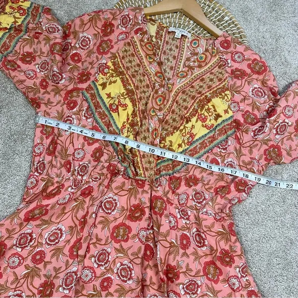 Umgee Floral Border Print Layered Mini Dress Boho Gypsy Rose Pink Plus Size 1X - Image 14